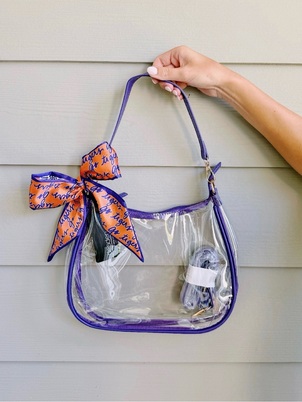 Clemson Tigers Sara Clear Purse with Skinny Scarf